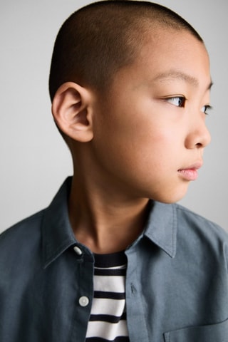 Chemise coton à poche - Bleu