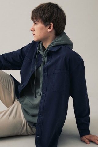 Surchemise coton boutons - Bleu marine