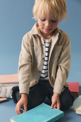 Surchemise velours côtelé poche - Écru