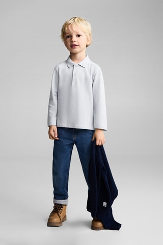 Polo coton à manches longues - Ciel