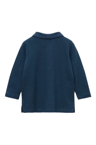 Polo coton à manches longues - Bleu marine