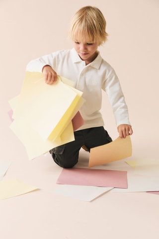 Polo coton à manches longues - Blanc cassé