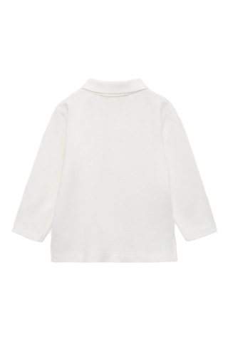 Polo coton à manches longues - Blanc cassé