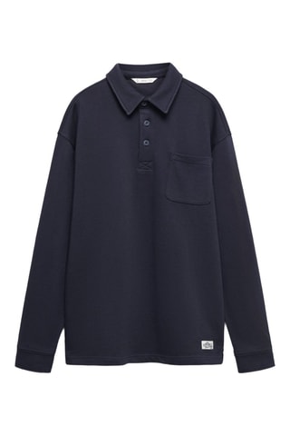 Polo coton à manches longues - Bleu marine