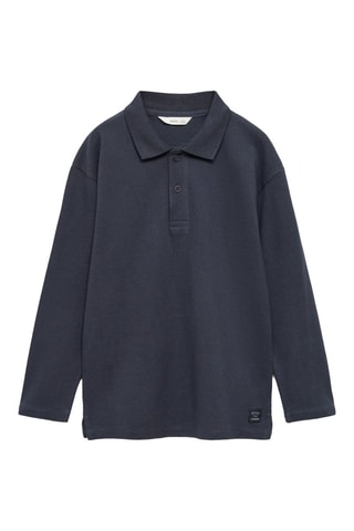 Polo coton à manches longues - Gris foncé