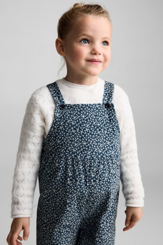 Salopette velours côtelé en imprimé fleuri - Bleu marine