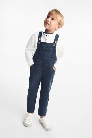 Salopette en velours côtelé à poche - Bleu