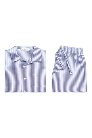 Pyjama court coton rayures - Bleu marine