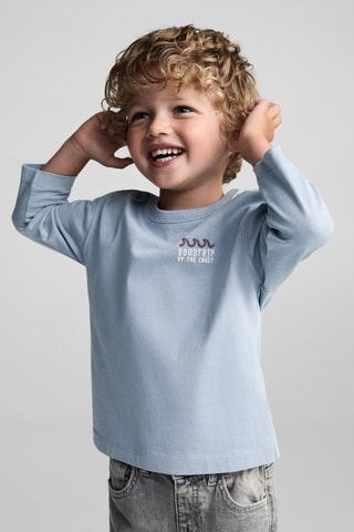 T-shirt manches longues imprimé relief - Ciel