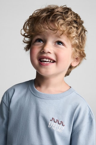 T-shirt manches longues imprimé relief - Ciel