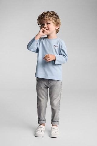 T-shirt manches longues imprimé relief - Ciel