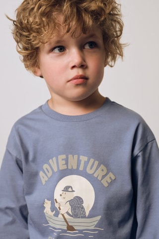 T-shirt manches longues imprimé - Bleu