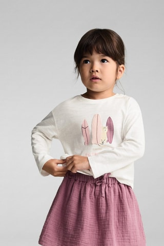 T-shirt manches longues imprimé - Blanc cassé