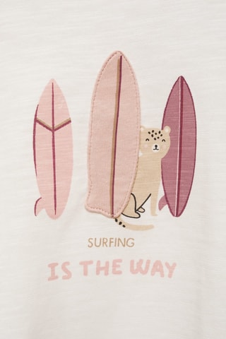 T-shirt manches longues imprimé - Blanc cassé