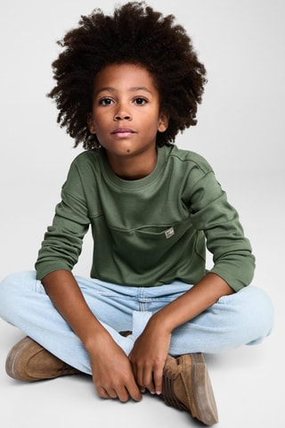 T-shirt coton manches longues - Vert