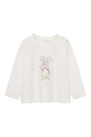 T-shirt coton imprimé - Blanc cassé
