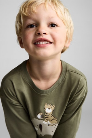 T-shirt manches longues imprimé relief - Kaki