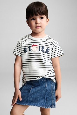 T-shirt coton à rayures - Blanc cassé