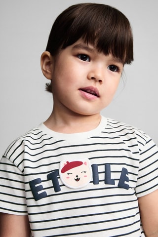 T-shirt coton à rayures - Blanc cassé