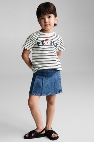 T-shirt coton à rayures - Blanc cassé