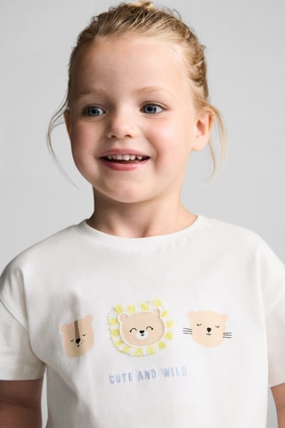 T-shirt coton imprimé animaux - Blanc cassé