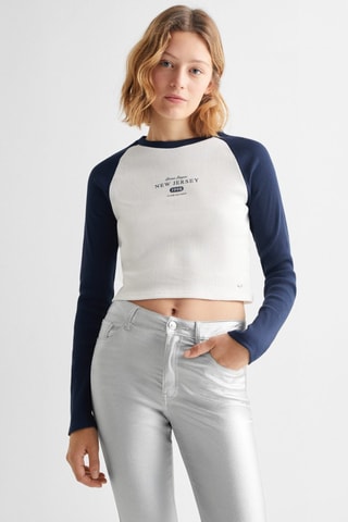 T-shirt côtelé avec un message - Ciel