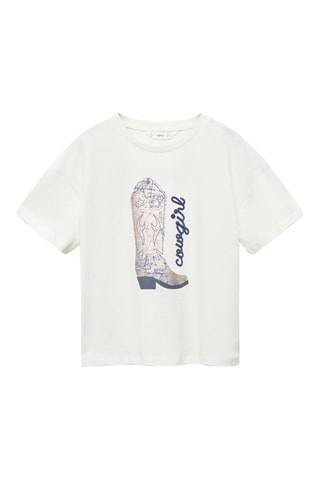 T-shirt coton imprimé - Blanc cassé