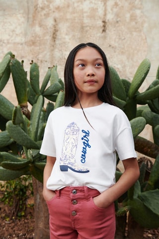 T-shirt coton imprimé - Blanc cassé