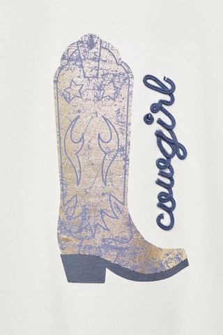 T-shirt coton imprimé - Blanc cassé