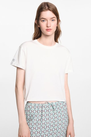 T-shirt coton imprimé - Blanc cassé
