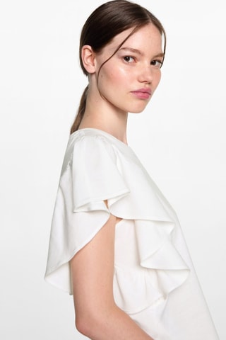 T-shirt en coton à volants - Blanc cassé