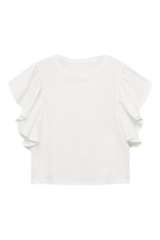 T-shirt en coton à volants - Blanc cassé