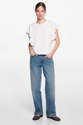 T-shirt en coton à volants - Blanc cassé