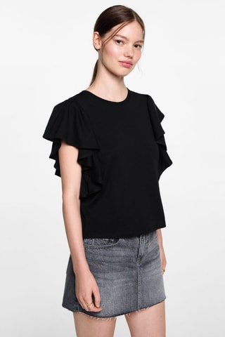 T-shirt en coton à volants - Noir