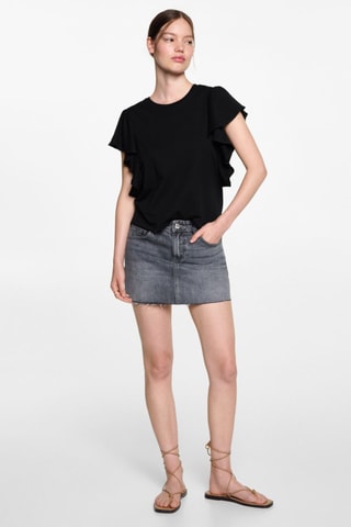 T-shirt en coton à volants - Noir