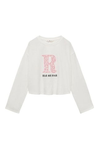 T-shirt coton imprimé - Blanc cassé