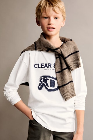 T-shirt manches longues imprimé - Blanc cassé