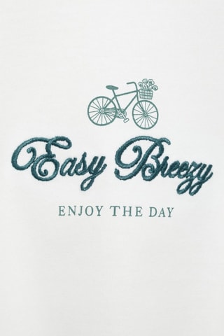 T-shirt coton détail brodé - Blanc cassé