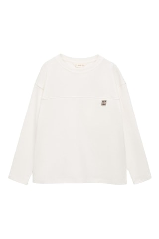 T-shirt coton manches longues - Blanc cassé