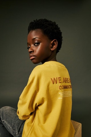 T-shirt manches longues imprimé relief - Ocre