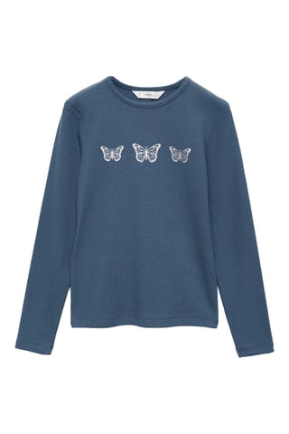 T-shirt imprimé maille côtelée - Bleu