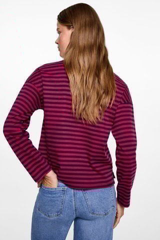 T-shirt manches longues rayures - Cerise
