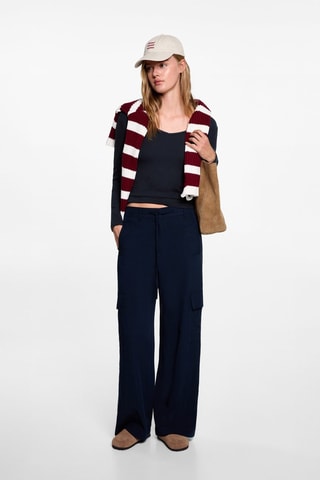 T-shirt manches longues col V - Bleu marine