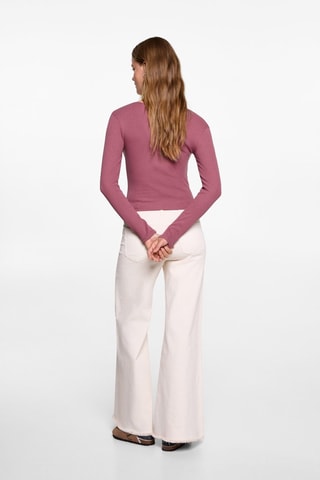 T-shirt manches longues col V - Rose pastel