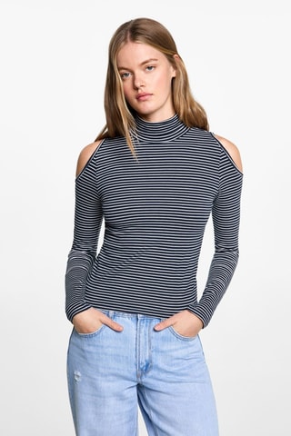 T-shirt col montant ouvertures - Bleu marine