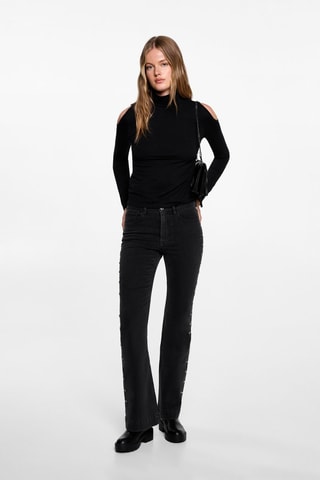 T-shirt col montant ouvertures - Noir