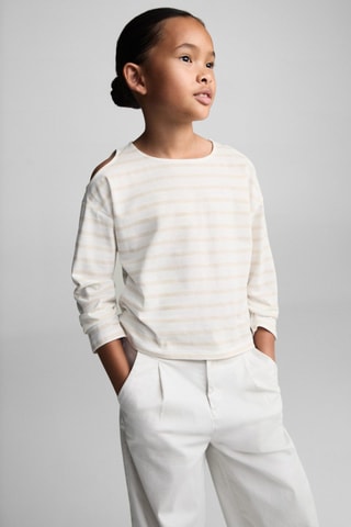 T-shirt coton ouverture épaules - Blanc cassé