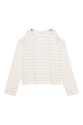 T-shirt coton ouverture épaules - Blanc cassé