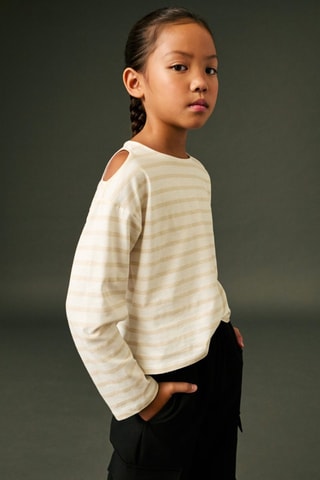 T-shirt coton ouverture épaules - Blanc cassé