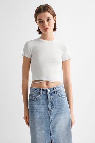 T-shirt maille noeud - Blanc cassé